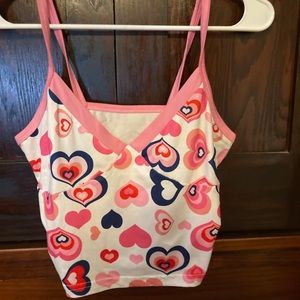 womens pink cropped heart tank top